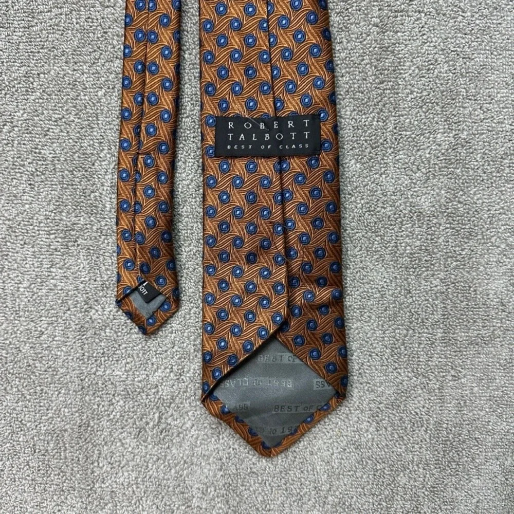 Robert Talbott Best of Class Silk Tie Blue Gold Geometric Medallion Handsewn USA